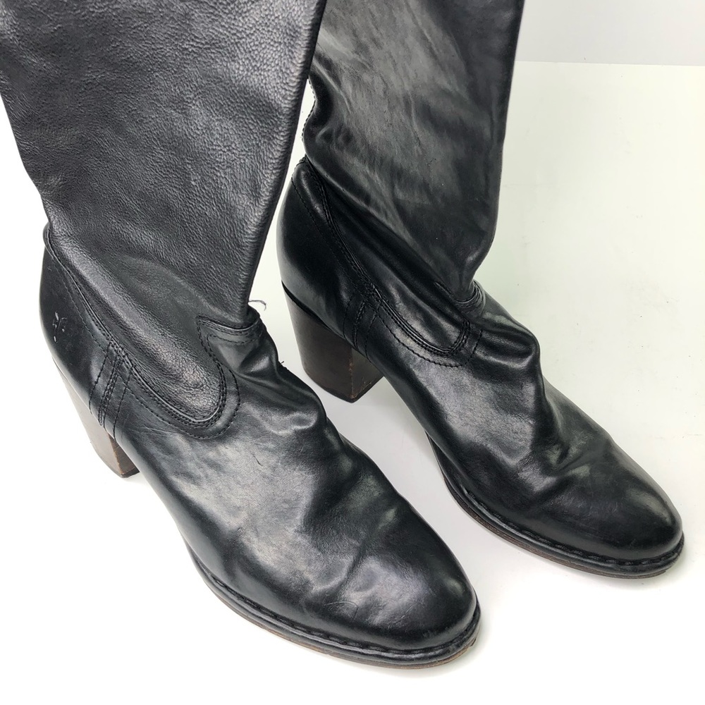 Frye Tall Boots Over the Knee Black Leather Western Block Heel Size 11 M Cowboy - Picture 15 of 16